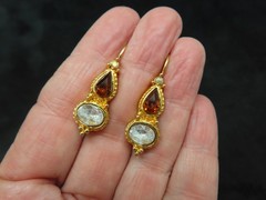 Vintage 1990’s Gold Tone Golden Topaz & White Rhinestone Dangle Pierced Earrings