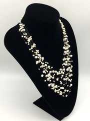 Floating Fresh Water White Pearls 3+ Strands ST Rhinestone Clasp 17″ Neckace