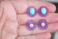 Vintage Genuine Amethyst Flower Jackets For Earrings Use With Any Studs