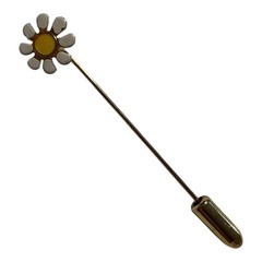 Vintage Flower Daisy Stick Pin Gold Tone Yellow Enamel 2 Inch