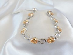 Vintage Sterling Silver 925 Gemstone Tennis Station Bracelet Fits 7″