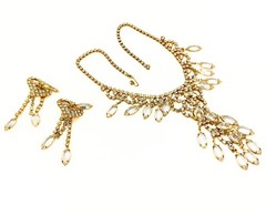 Vintage Juliana DeLizza Elster Waterfall Plated Marquise Necklace Earrings Set