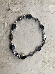 🫧✨Authentic VINTAGE 925 STERLING SILVER MARCASITE Black ONYX Station Bracelet🫧