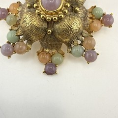 Joan Rivers Brooch Maltese Cross Pin Imitation Jade Statement 3″ Cabochon Pastel