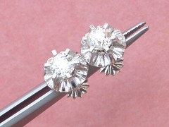 ANTIQUE 1.35ctw MINE DIAMOND PLATINUM BALLERINA SETTING 10 mm STUD EARRINGS 1930