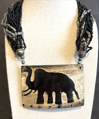 Vintage African Tribal Ethnic Boho Carved Elephant Multi Chain Bead Necklace