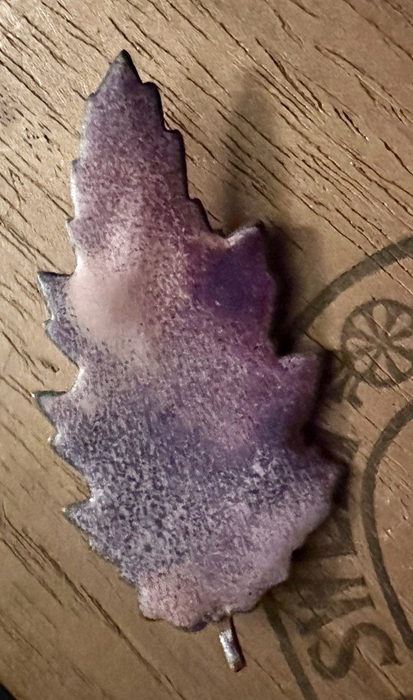 Vintage/Antique Copper Enamel Handmade Red Oak Leaf Brooch Pin PURPLE/PINK