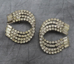 Vintage Rhinestone Earrings Statement Clear Faceted Crystal 1.75 in Bling 642r