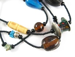GLASS & STONE BEADED Vintage Necklace Metal Plastic Beads Back Seedbeads 38″