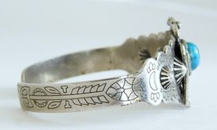 Vintage Silver Tone Faux Turquoise Thunderbird Southwestern Cuff Bracelet