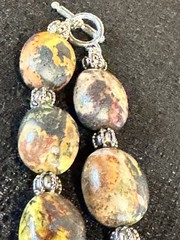 Chunky Jasper Bead Necklace Natural Oval Stones with Silver Tone Spacers 18”