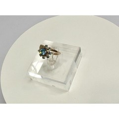 Vintage Cocktail Ring Blue & Clear Rhinestone Gems Gold Tone Bypass Band sz 5.5