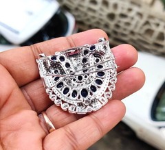 4Ct Oval Cut Lab Created Blue Sapphire Brooch Pin 14K White Gold Plated Silver