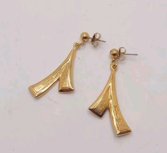 Avon Vintage Blue Enamel Brush Stroke Dangle Gold Tone Earrings Pierced 1990s