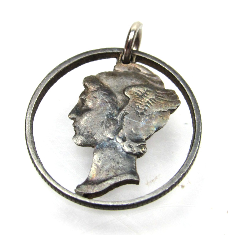 Vintage Mercury Dime Cut-out Pendant Charm