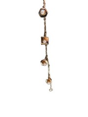 Vintage Gold Tone Bar Link Chain Charm Bracelet with Simulated Pearls