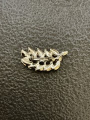 Vintage Gold Tone Leaf With Faux Pearls Brooch Mid Century Modern Curved Pin