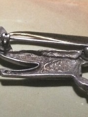 LIZ GATTA Angel Pin Brooch Silver Pewter GOLD TONE Signed Safety Catch Designer