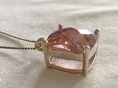 Stunning Large Cushion Cut PINK CZ & Sterling Silver 925 18” Box Chain Necklace