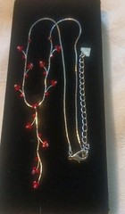 Vintage Cookie Lee Elegant 14″ Silver tone Red Rhinestone Branched 2″ Lariat