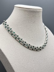 Vintage Necklace Green & Clear Rhinestone Art Deco Style 16.5” Choker