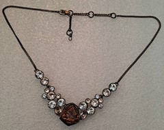 Givenchy Gold Silk Frontal Necklace Rhinestones Amber Pale Pink & White Stones