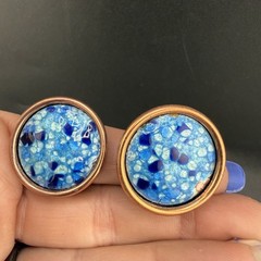 Vintage Matisse Renoir Blue Enamel Earrings Copper Clip Ons Signed
