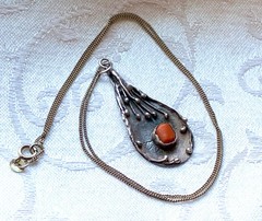 Vintage Polish Artisan Modernist 800 Silver & Coral Pendant – Hallmarked