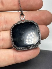 Antique Art Deco Sterling Silver Flower Basket Enamel Locket Necklace