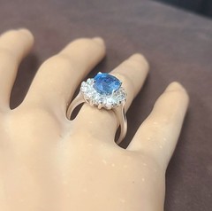 Vintage 14K White Gold Engagement Ring 4.66ct. Natural Blue Sapphire Oval GIA