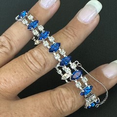 VINTAGE ESTATE STERLING SILVER BLUE & WHITE RHINESTONE B DAVID BRACELET 7” LONG