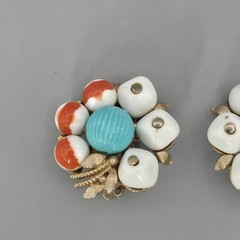 Vintage Clip On Fruit Cluster Earrings White Orange Blue Gold Tone Repaired