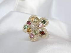Vintage Sterling Silver 925 3D Pinwheel Irradiated Tourmaline Unique Ring Size 7