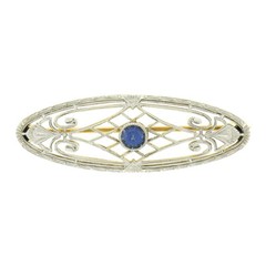 Antique Edwardian Krementz 14k Gold Montana Sapphire Open Filigree Oval Brooch