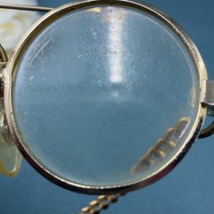 Vintage BROOCH / PIN Gold Rim Eyeglasses Miniature Doll Chain Spectacles Glasses