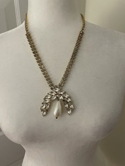Vintage 1950’s-1970’s Faux Pearl & Rhinestone Pendant & Clip On Earring Set