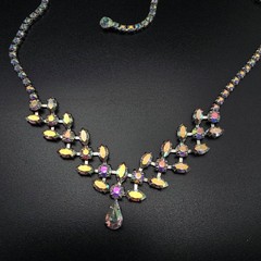 B David Aurora Borealis Rhinestone Necklace Vintage Glam Jewelry