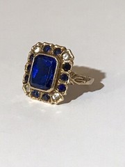 ANTIQUE 10K GOLD FAUX FACETED SAPPHIRE & PASTE STONES RING SIZE 6*