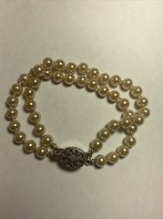 Bracelet 2 strand faux pearls Sterling Clasp Vintage Unused Mint Condition