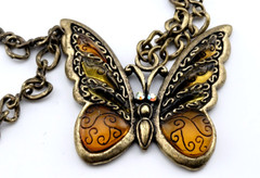 Butterfly Necklace Antique Gold Tone 18″ Chain