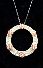 VINTAGE 925 CIRCLE PENDANT WITH PINK TOPAZ ROUND STONES, CZ BAGUETTES& 925 CHAIN