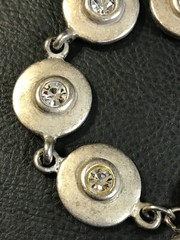 JACKIE SPECTOR Silver Pewter Tone Round Link Rhinestone 8″ Toggle Bracelet
