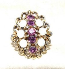 Vintage 1950s UNCAS Mfg Co COCKTAIL RING Faux Amethyst and Auroras Providence RI