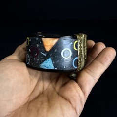 Vintage Mid Century Modern Atomic Cosmic Bangle Cuff Bracelet Inlays Brass