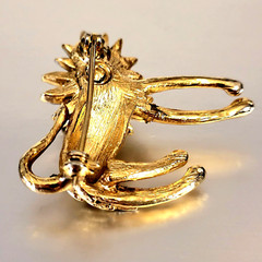 Vintage Fierce Green Eyed Lion Cat Brooch Pin Mane w/Rhinestones G.T. ~Unbranded
