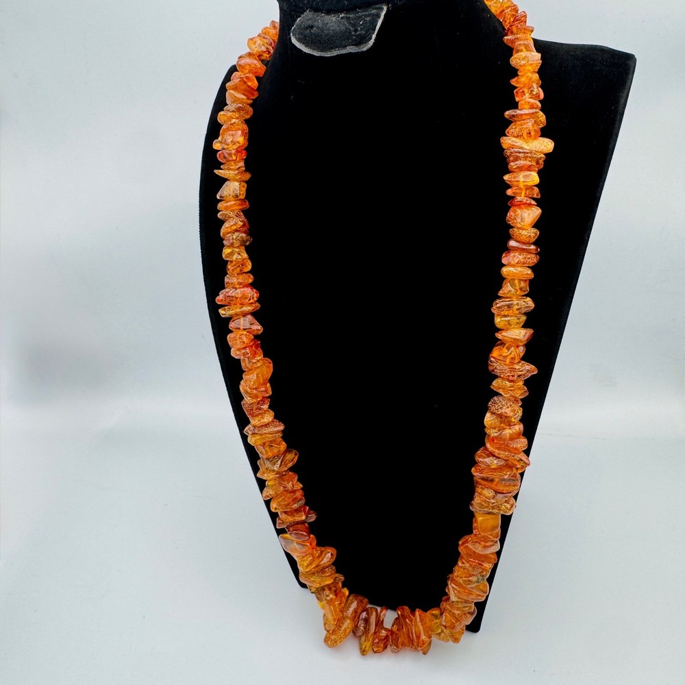 Vintage Natural Baltic Amber Chunky Chip Necklace Graduated Cognac Honey 30in