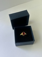 Vintage Red Cubic Zirconia Ring Gold Plated Womens Size 9.5