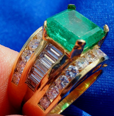 Original EARTH MINED EMERALD DIAMOND Engagement Ring Vintage Deco SOLID 18K GOLD