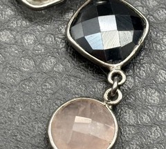 Vintage Sterling Silver 925 Faceted Gemstone Bracelet Rutilated and Rose Quartz