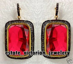 Victorian 1.35Ctw Rose Cut Diamond Ruby Studded Silver Stunning Earring Jewelry